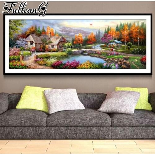 FULLCANG diy 5d full square round diamond embroidery Garden cottage scenery large mosaic painting sale wall decoration FC2780