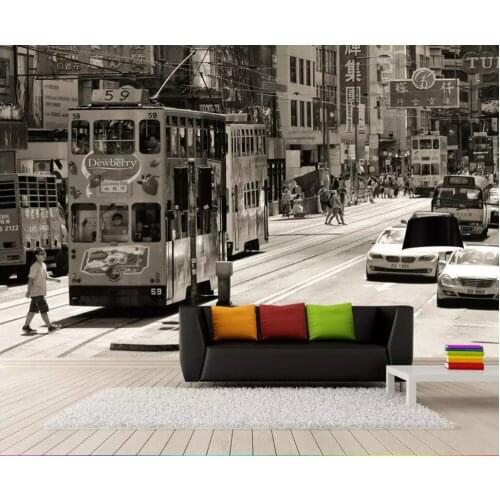 Custom mural 3d photo wallpaper Retro nostalgic Hong Kong streetscape black and white photo living room wallpaper for walls 3d