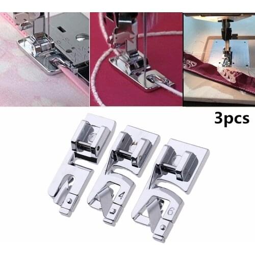 3Pcs sewing accessories Narrow Rolled Hem Sewing Machine Presser Foot Set Household sewing tools embroidery hoop 5BB5569