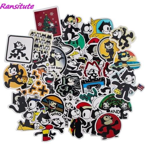 Ransitute R1568 44pcs/set Black Cat Cartoon Scrapbooking Stickers Decal For Guitar Laptop Luggage Car Fridge Graffiti Sticker