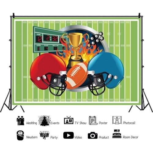 Rugby American Football Helmet Trophy Cartoon Backdrops Kids Photography Birthday Party Photos Background for Shooting Decor