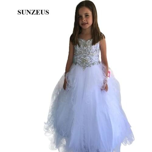 Luxury Crystal Beaded Flower Girl Dresses For Weddings Rhinestones Strass Pageant Dresses Long White Girls Communion Dresses