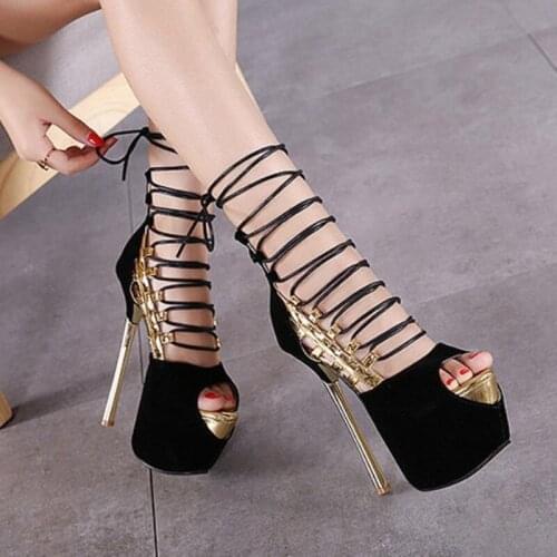 16CM Fine Heel Sandals European And American Summer Night Club Sexy Cross Bandage Fashion Fish Mouth Shoes