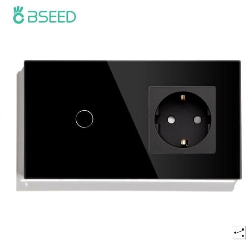 BSEED Touch Light Switches Wall Sensor Switch 1/2/3Gang 1Way 2Way With Socket Crystal Glass Panel On Off Switches EU Standard