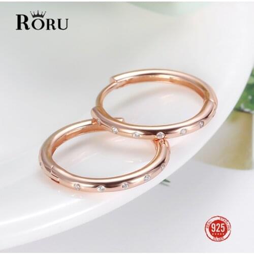 S925 Sterling Silver Rose Gold Ring Earrings Small Round Hoop Womens CZ Zircon Shiny Jewerly Fashion New Ear Ring Congo