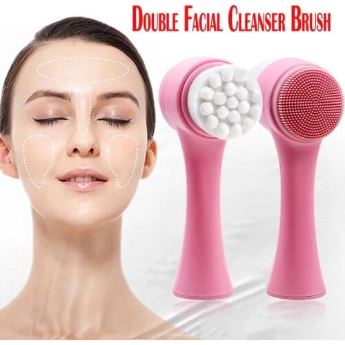 Facial Cleanser Brushes Waterproof Cleaning Exfoliator Beauty Device Skin Care Double Side Silicone Brush