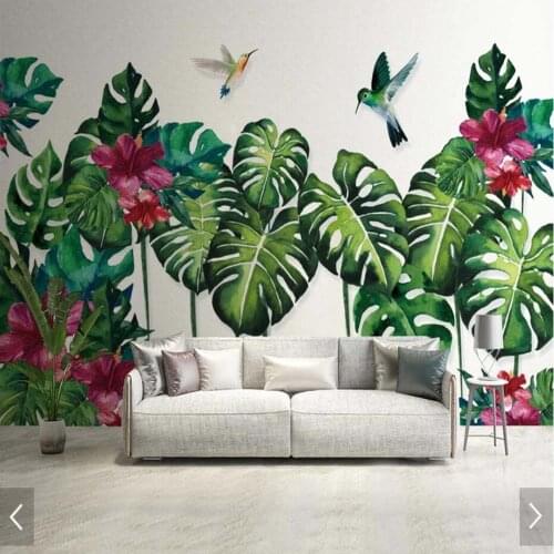 Rainforest Tropical Leaf Flower Wallpaper Mural Print Photo Wall Paper for Living Room Hand Painting Floral Wall Paper Murals 3d