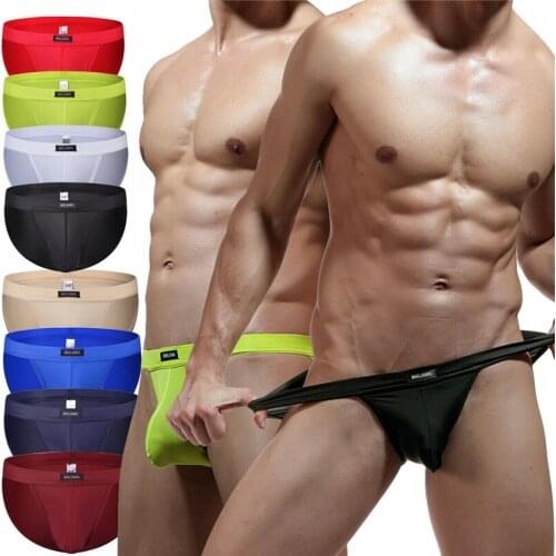 New Fashion Sexy Mens Underwear Briefs Bikini Low Waist Briefs Underpants Penis Pouch Ice SilK Underwear Panties Nightwear