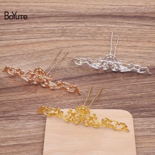BoYuTe (10 Pieces/Lot) 27*110MM Alloy Flower Base Welding 9*70*1.2MM Hair Fork Handmade Diy Hair Accessories Materials