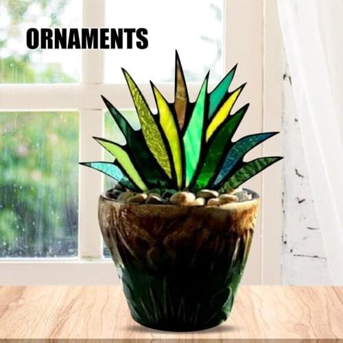 Suncatcher Stained Agave Plant Flower Pot Ornament Home Handmade Craft For Garden Yard Outdoor Indoor Table Desk Room Decor