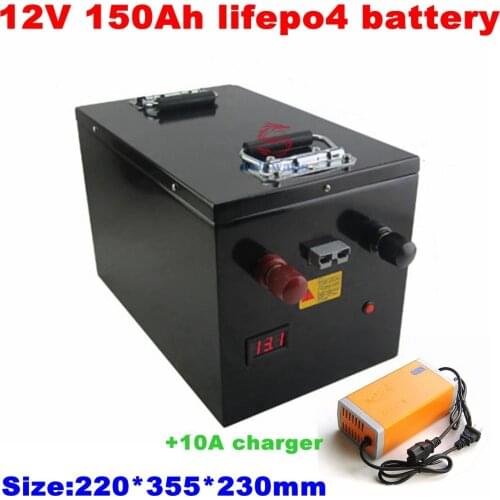 Waterproof Lifepo4 12V 150AH battery Highly Discharge Current BMS Battery Pack for Boat RV Solar Energy Auto Motor +10A Charger