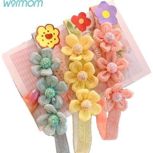 Warmom Lovely Newborn Photography Props Three Small Flowers Princess Baby Girls Headband Infant Toddler Hair Accessories