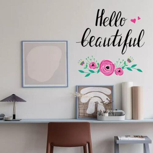 Hello Beautiful Mirror Decal Salon Wall Stickers Self Love Quote Bedroom Glass Door Decoration Wall Decals