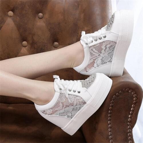 Women Sneakers Summer Mesh Casual Platform Trainers White Shoes 11CM Heels Wedges Breathable Woman Height Increasing Shoes New