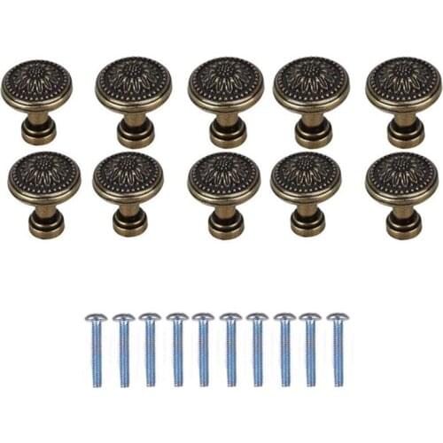 10 Pack Antique Bronzy Flower Round Handle Kitchen Cabinet Cupboard Door Drawer Pull Knob With Screws 25 x 2m