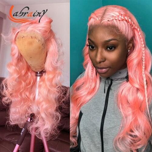 13x4 Body Wave 40 Inches Pink Hd Lace Front Wig Loose Curl Lace Frontal Wavy Human Hair Wig Full Colored Woman Pre Pluck 13X6