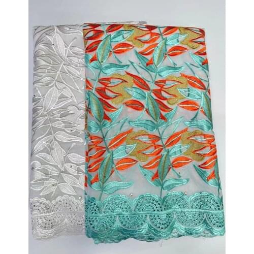 2.5+2.5yards African 100%Cotton Lace Fabric With Embroidery Nigerian Swiss Voile Lace In Switzerland Dubai Fabric For Wedding