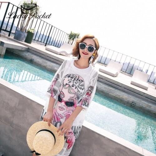 2021 Women Summer Loose Casual Dress Beach Sweet Perspective Vestido Female Plus Size European Cartoon Print Sequined Dress ML98