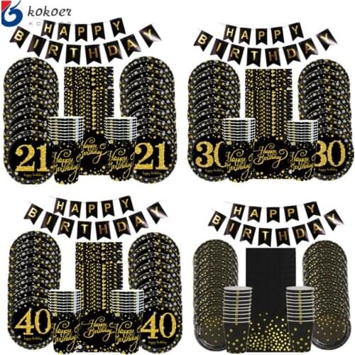 21 30 40 50 Years Anniversary Disposable Tableware set Happy Birthday Party Decorations Adult 40/50/60th year old Party supplies