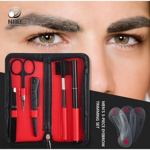 5pcs/set Men Eye brow Grooming Set Eyebrow Trimmer Drawing Stencils Tweezers Comb Pencil Eyebrow Trimming Suit Make Up Tool Kit