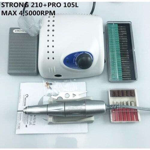 New Arrival STRONG 210 PRO 105 105L Handpiece 65W 45000rpm Nail Drills Manicure Machine Pedicure Electric File Bits