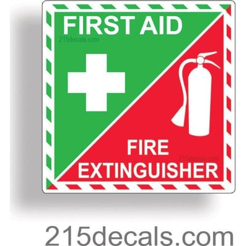 First Aid Fire Extinguisher Inside Sticker Decal Adhesive Emergency Safety Kit 4 tall by 4 wide