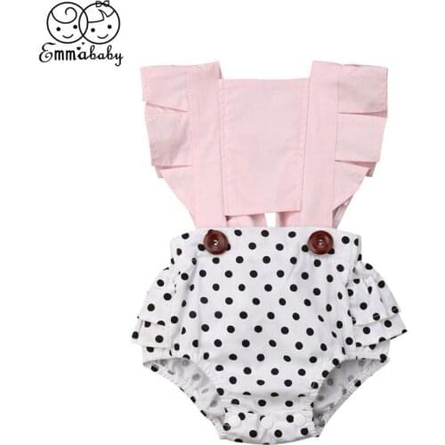 Newborn Baby Girls Bodysuit Infant Kids Summer Clothes Princess Ruffle Bodysuit Floral Lace Jumpsuit Toddler Dot Outfit 3M-2T