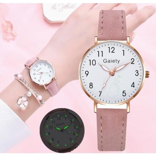 Fashion Women Set Bracelet Watch Student Children Pink Watch Girl Leather Strap Digital Quartz Watch Ladies Watch Gift Clock