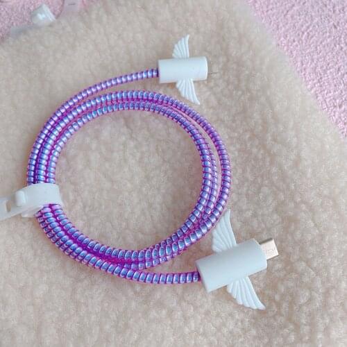 DIY Plating Sequins 1.5M TPU Spiral USB Charging Cable Cord Protector Cable Winder Cable Protection For iphone Android