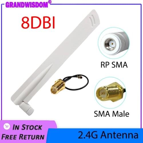 2.4GHz WiFi Antenna 8dBi Aerial RP-SMA Male Connector 2.4 ghz antena wi-fi Router +21cm PCI U.FL IPX to SMA Male Pigtail Cable