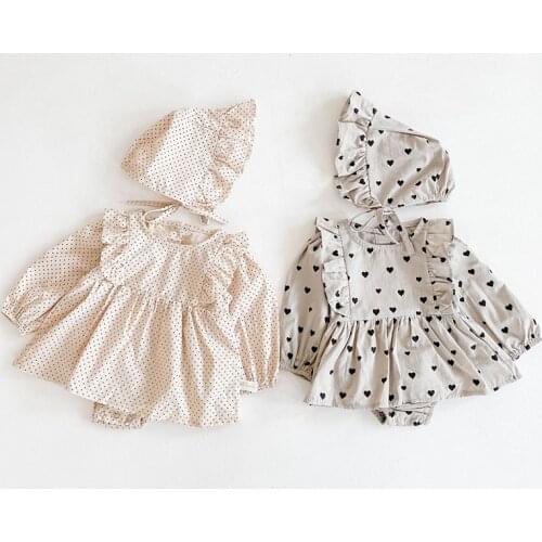 2021 New Autumn Spring Newborn Girls Loving Heart Jumpsuits Clothes Baby Knit Rompers Knitted Long Sleeve Children Rompers + Hat