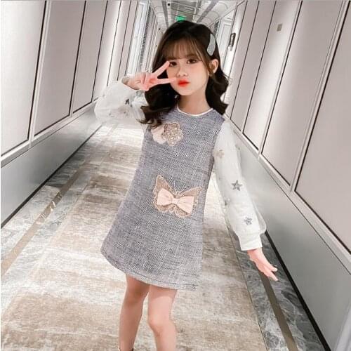 Girls Clothing Set Autumn Baby Girls 2Pcs Set Star T shirt+Sequin Butterfly Sleeveless Dress Suits Outfits Chidlren Clothing