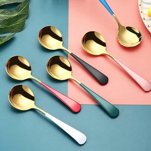 2PCS Colorful Soup Spoon 304 Stainless Steel Dinner Spoon With Long Handle Dessert Spoon For Kitchen Tableware Coffee Scoop