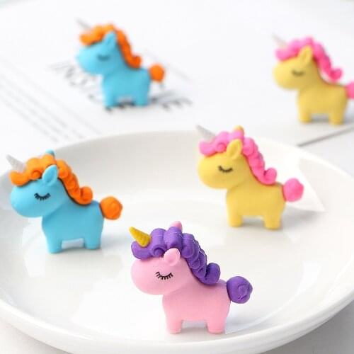3Pcs/lot Kawaii Fat Unicorn Eraser Modified Eraser Cute Cartoon Creative Detachable Pencil Office Childrens Toys Gifts