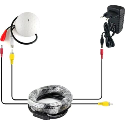 SMTKEY CCTV Microphone Security Camera Audio Mic Wide Range Microphone + 5m DC/AV Cab +Power Adapter For CCTV Cameras DVR System