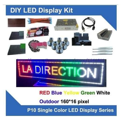 DIY Kits 16*160 pixels 5pcs p10 red blue yellow green white outdoor led modules display programmable moving led scroll led sign