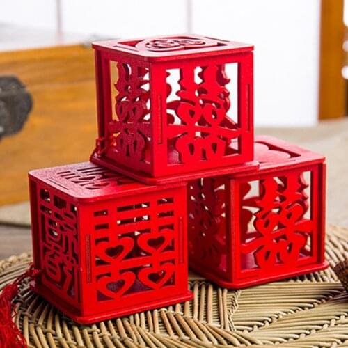 New Red Wood Candy Gift Box Chinese Double Happiness Favor Boxes Wedding Party Decoration