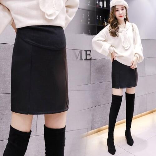 2020 New Maternity Skirts Black PU Elastic Waist Bottoms for Pregnant Women Fashion Pregnancy Clothes Empire Skirt Autumn Spring