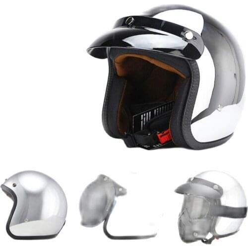 Mirror Silver Chrome Vespa New Retro Vintage Motorcycle Helmet Chopper Scooter Synthetic 3/4 Open Face Casco