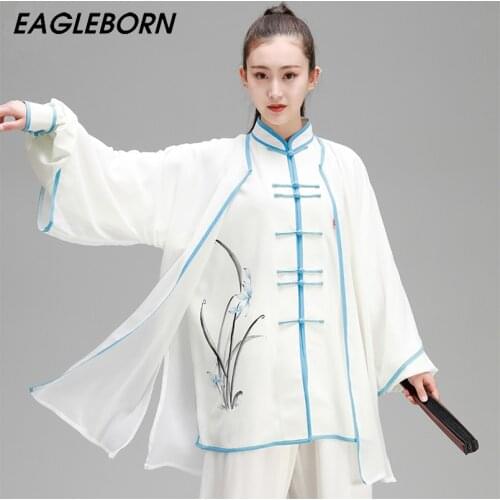 Tai Chi Clothing Women White Chinese Style Martial Arts Qigong Tai Chi Uniforms Traditional Chinese Wedding Dresses Orchid Grass