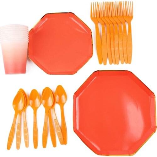 40Pc/Set Eight Sides Solid Red Theme Disposable Tableware Birthday Decoration Baby Shower Plate Napkin Tablecloth Party Supplies