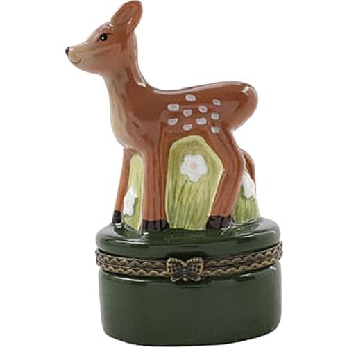 Cute Painted Ceramics Trinket Jewelry Box Necklace Storage Girl Gift-Deer
