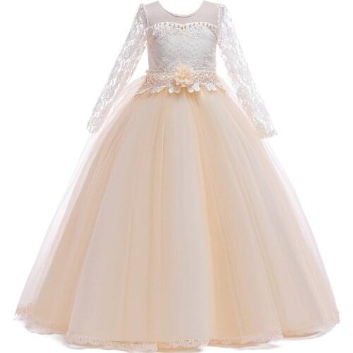 Princess Dress Girl Wedding Bridesmaid Dresses for Kids First Communication Dress Ball Gown Tulle Lace Dress for Girls Birthday