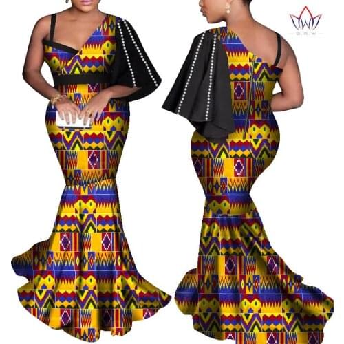 Mermaid African Dresses New Arrival Pearl string Floor Length Women Formal Occasion Dress Africa Evening Gowns for Women WY7811