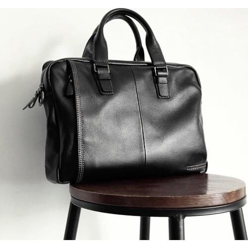 100% Guarantee Natural Genuine Leather Men 14" Briefcase Simple But Fashion Men Leather Handbag
