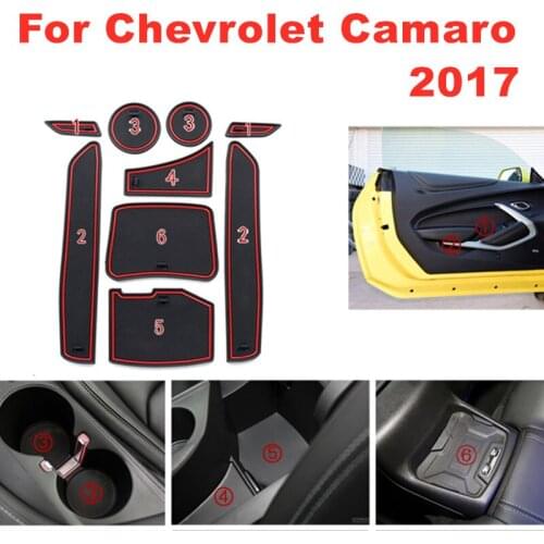 For Chevrolet Camaro 2017 3D Rubber Mat Lnterior Anti Slip Mat Door Slot Pad Cup Cushion Groove Mat Car Accessories