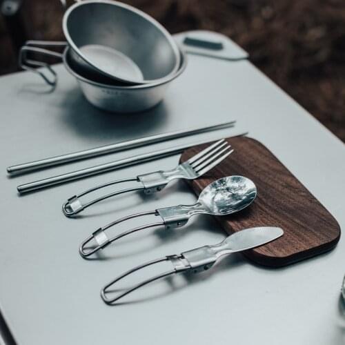 Outdoor Camping Picnic Fishing Folding Tableware Cutlery Stainless Steel Knife Chopsticks Spoon Fork Portable Foldable Gear