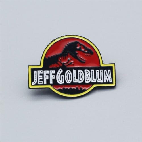 Jurassic Park Jeff Goldblum Enamel Brooches Red dinosaur round Fashion personality Pins Lapel bag Badge Jewelry gifts for kids