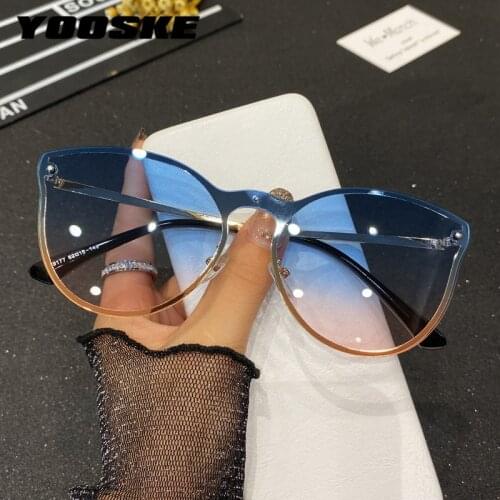 YOOSKE 2021Trendy Gradient Sunglasses Women Colored Rimless Sunglasses Female Retro Brand Outdoors Shades for Ladies UV400