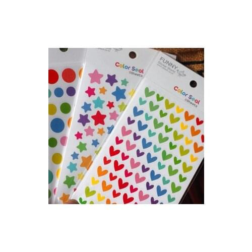 6sheets/bag FUN Paper Sticker Pentagram Heart Round Shaped Cute Book Bag Album Scrapbook Korean Stickers Small Kid Sticker